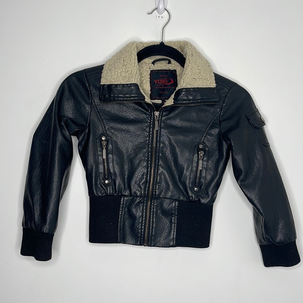 Yoki girls black faux leather jacket size 5-6